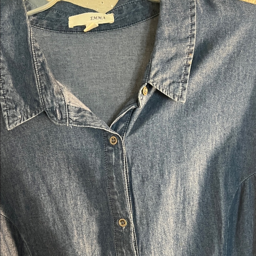 Simply Emma Blue Button-Up Ruffle Top - Picture 3 of 8